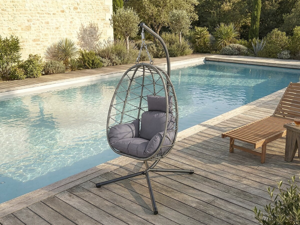 Cosi" rotan egg chair - 99 x 92 x 194 cm - Grijs