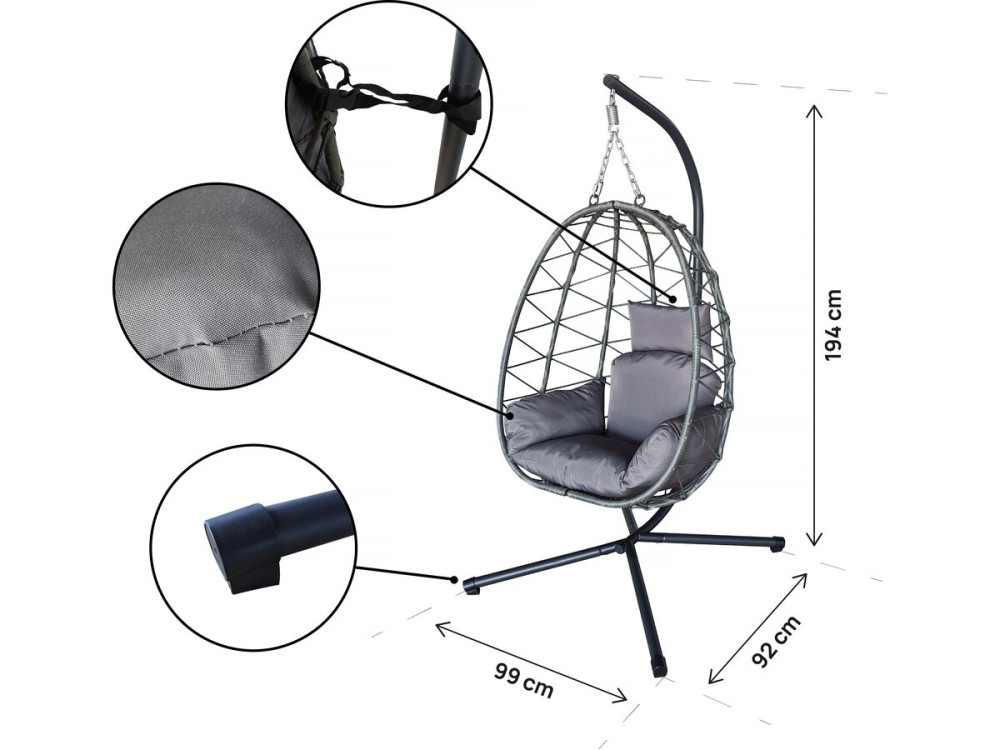 Cosi" rotan egg chair - 99 x 92 x 194 cm - Grijs