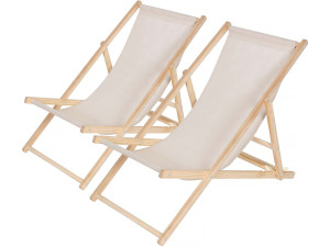 Set van 2 houten ligstoelen "Chilienne" - 107 x 56,5 x 81 cm - Ecru