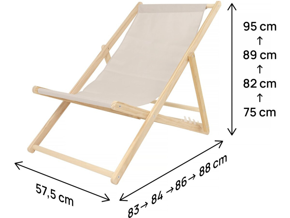 Set van 2 houten ligstoelen "Chilienne" - 107 x 56,5 x 81 cm - Ecru