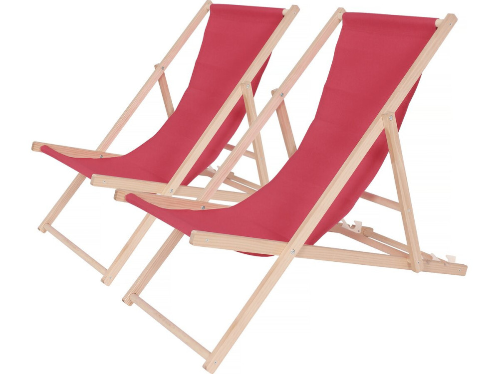 Set van 2 houten ligstoelen "Chilienne" - 107 x 56,5 x 81 cm - Rood