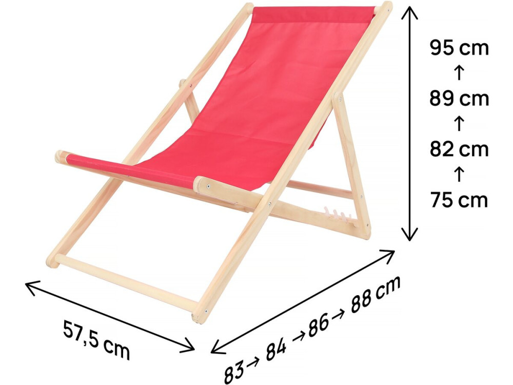 Set van 2 houten ligstoelen "Chilienne" - 107 x 56,5 x 81 cm - Rood