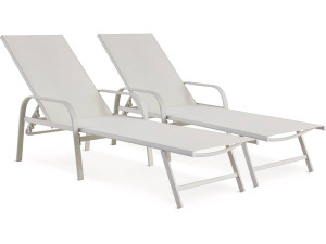 Ligbed set 2 ligstoelen metaal "Farniente" - Wit