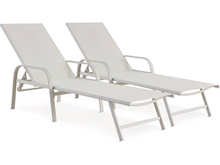 Ligbed set 2 ligstoelen metaal "Farniente" - Wit