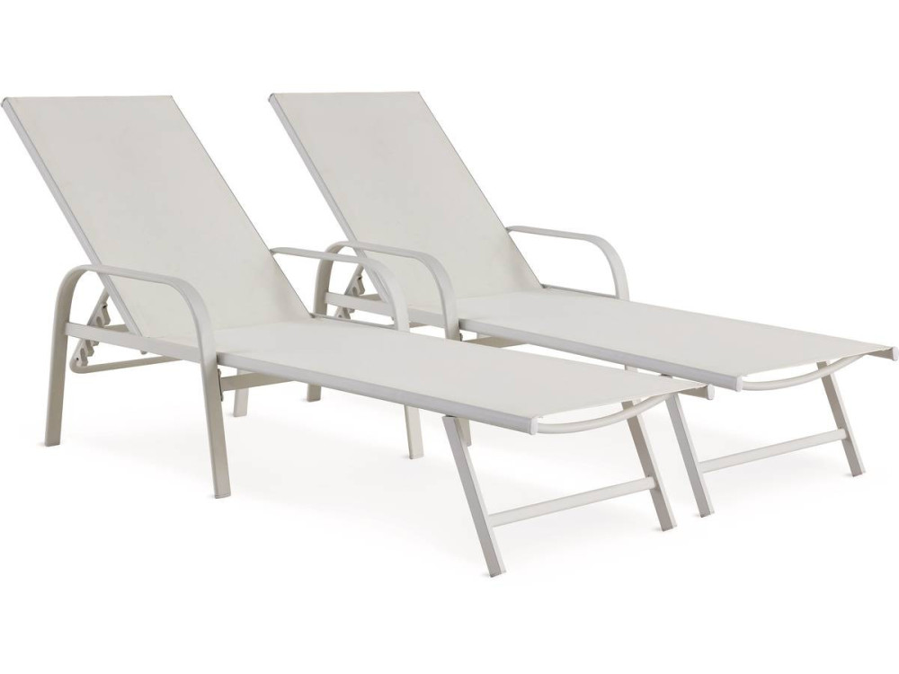 Ligbed set 2 ligstoelen metaal "Farniente" - Wit