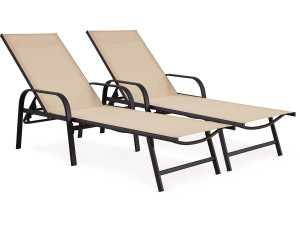 Ligbed set 2 ligstoelen metaal "Farniente" - Beige - lichtbruin