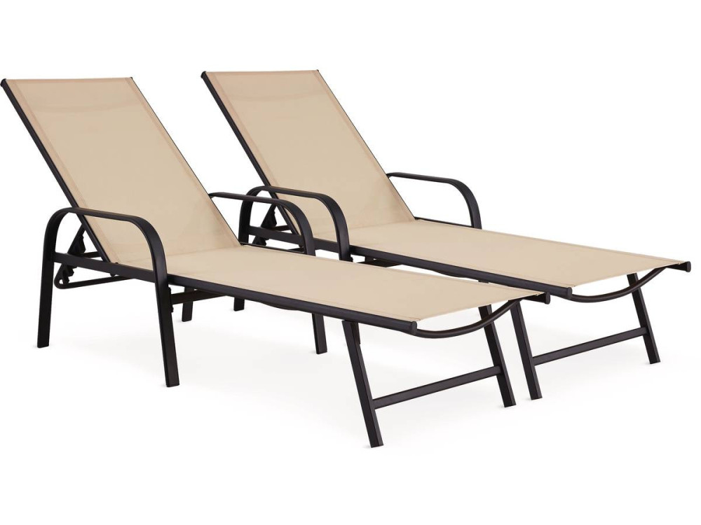 Ligbed set 2 ligstoelen metaal "Farniente" - Beige - lichtbruin