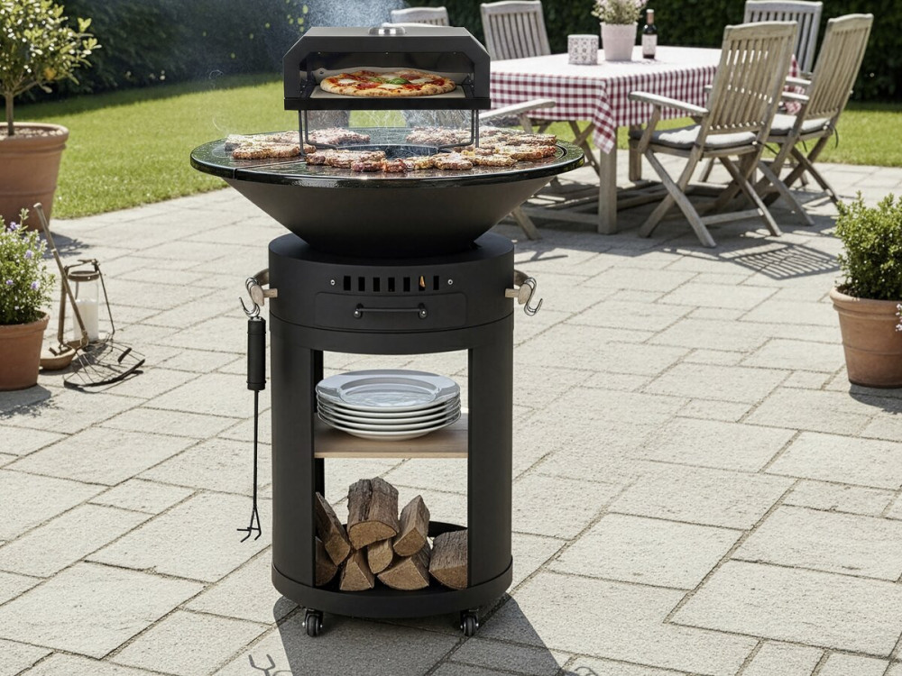 Barbecue plancha vuurschaal met "César premium" pizzaoven - Ø 81 cm - Zwart