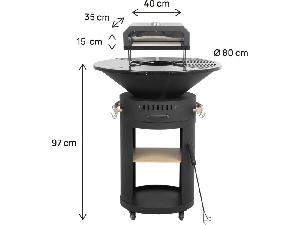 Barbecue plancha vuurschaal met "César premium" pizzaoven - Ø 81 cm - Zwart
