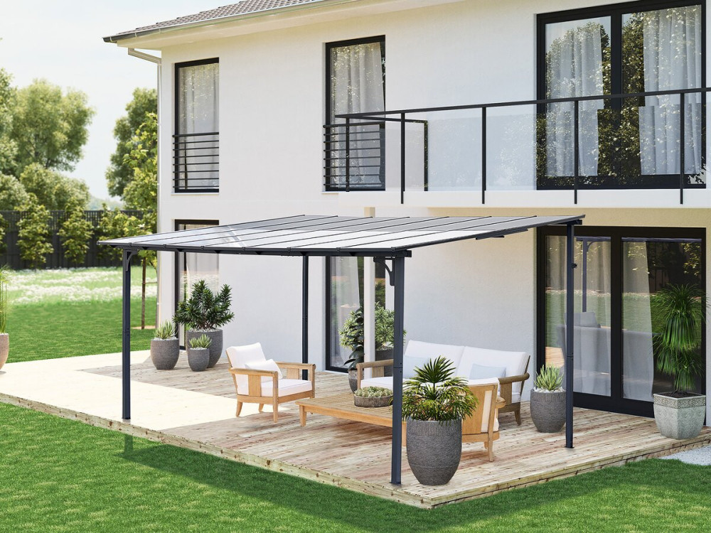 Aanbouwpergola "Marvin" - 4 x 3 m - 423 x 298 x 243 cm - Donkergrijs