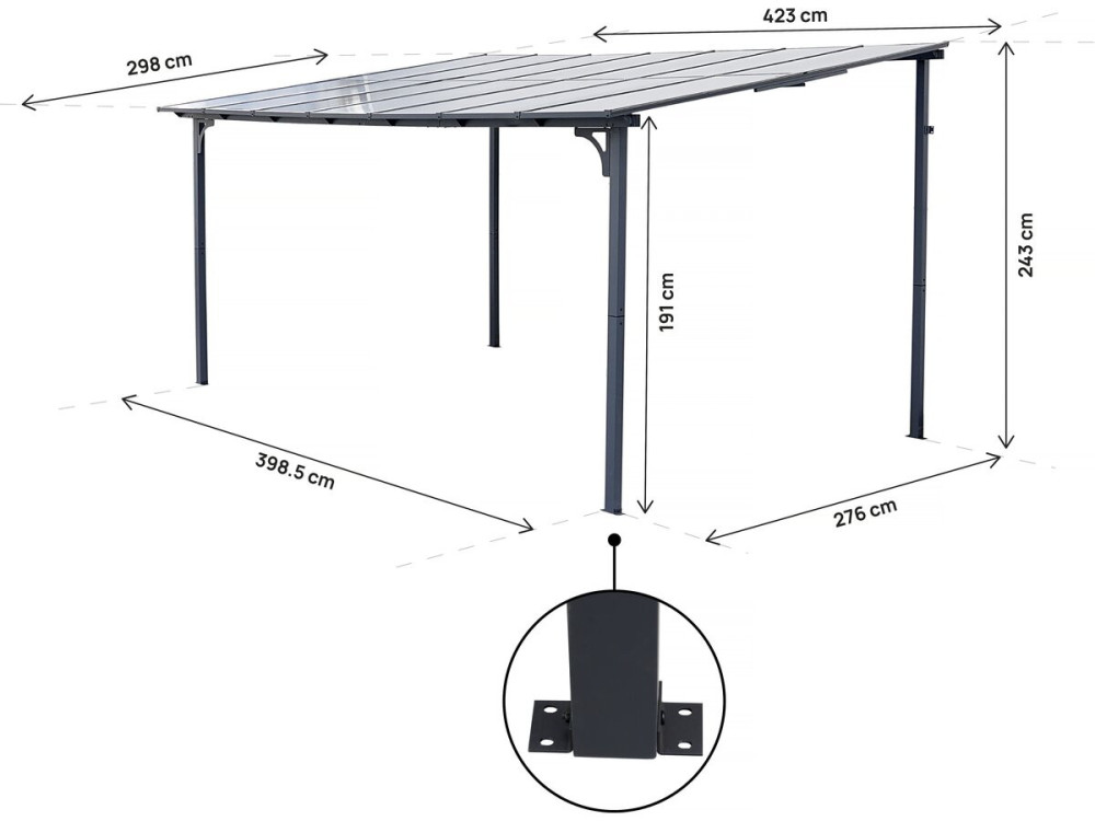 Aanbouwpergola "Marvin" - 4 x 3 m - 423 x 298 x 243 cm - Donkergrijs