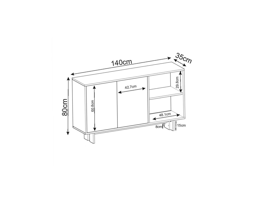 Houten buffetkast "Ravello" - 140 x 35 x 80 cm - Beige