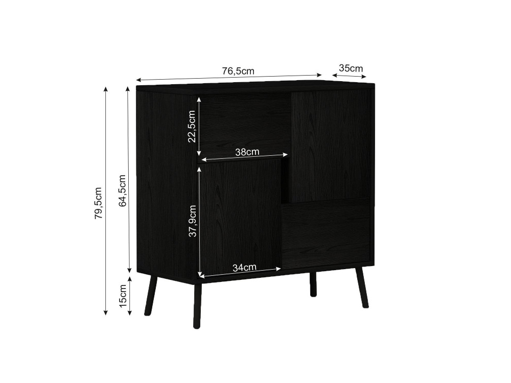 Houten multifunctionele kast "Darien" - 76,5 x 35 x 79,5 cm - Zwart hout