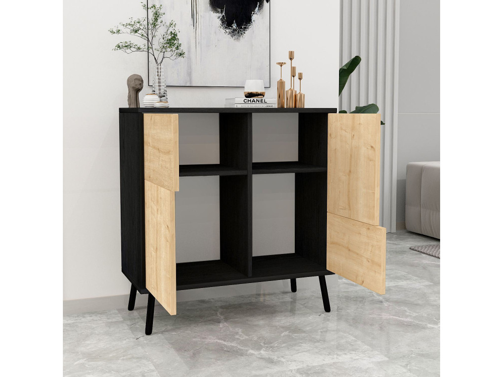 Houten multifunctionele kast "Darien" - 76,5 x 35 x 79,5 cm - Zwart hout