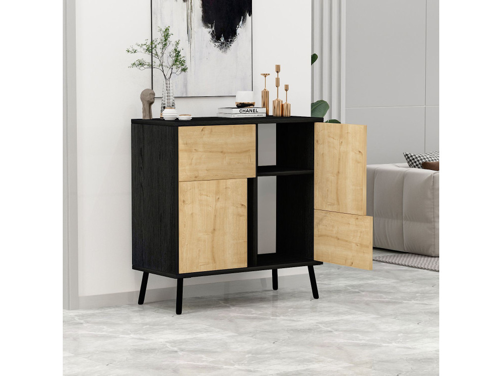 Houten multifunctionele kast "Darien" - 76,5 x 35 x 79,5 cm - Zwart hout