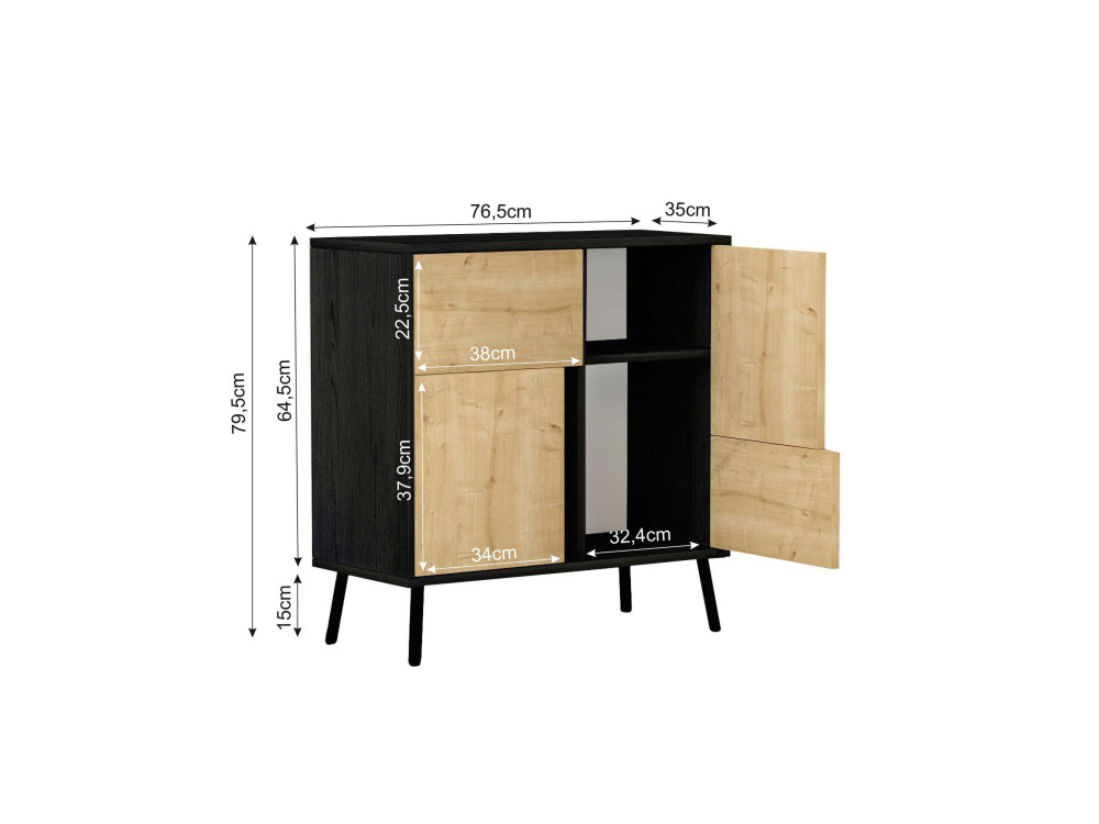 Houten multifunctionele kast "Darien" - 76,5 x 35 x 79,5 cm - Zwart hout