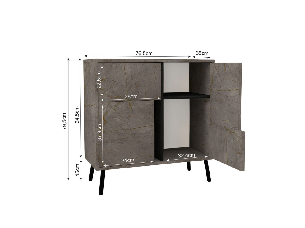 Houten multifunctionele kast "Darien" - 76,5 x 35 x 79,5 cm - Marmer