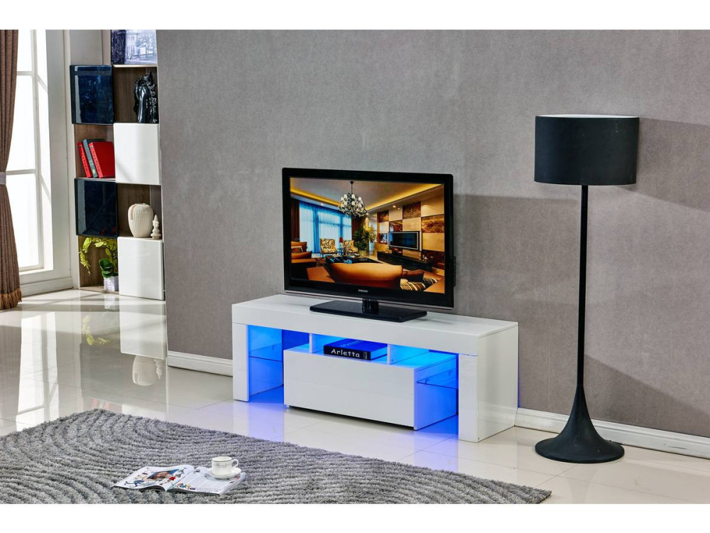 TV meubel LED "Borda" - 130 x 34 x 45 cm - Wit gelakt