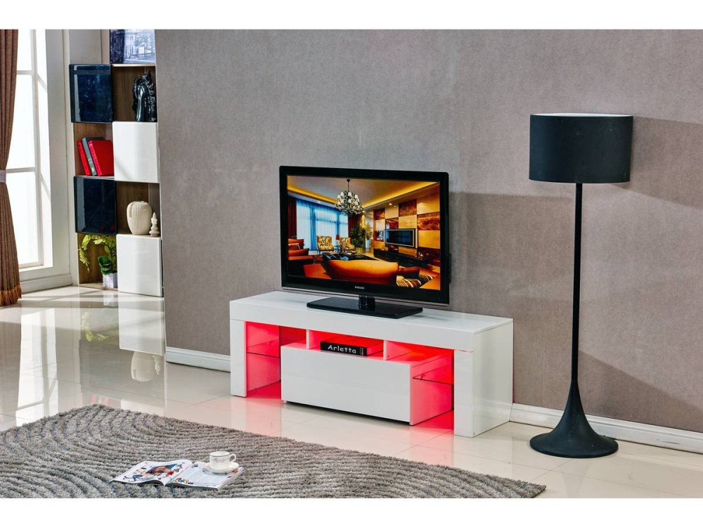 TV meubel LED "Borda" - 130 x 34 x 45 cm - Wit gelakt