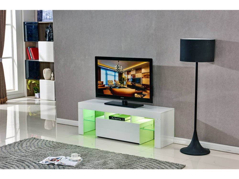 TV meubel LED "Borda" - 130 x 34 x 45 cm - Wit gelakt