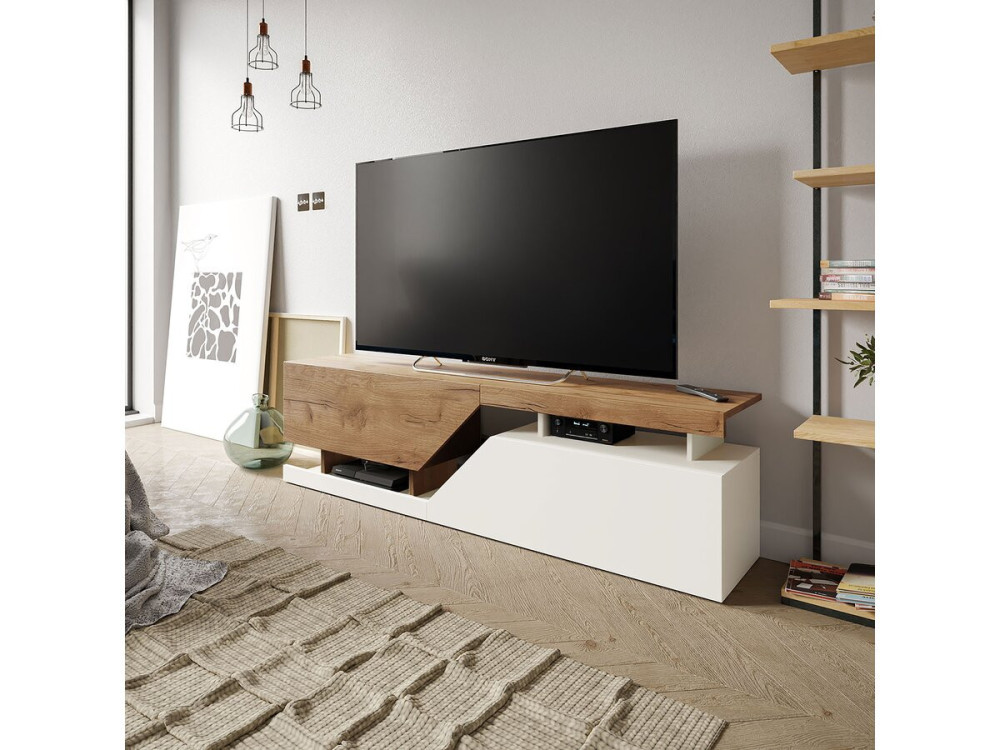 TV-meubel "Ceelias" - 160 x 35 x 46 cm - Wit/Donkerbruin