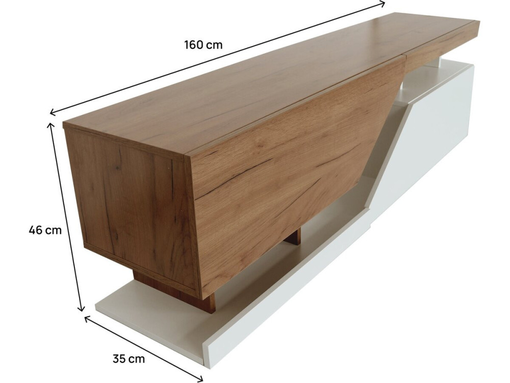 TV-meubel "Ceelias" - 160 x 35 x 46 cm - Wit/Donkerbruin