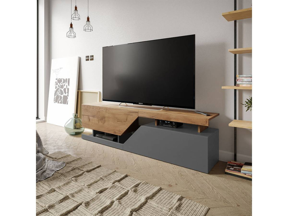 TV-meubel "Ceelias" - 160 x 46 x 35 cm - Grijs/Bruin