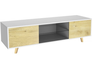 TV meubel met led "Inna" - 140 x 42 x 45 cm - Wit / eiken