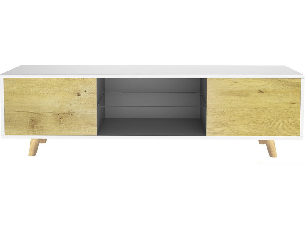 TV meubel met led "Inna" - 140 x 42 x 45 cm - Wit / eiken