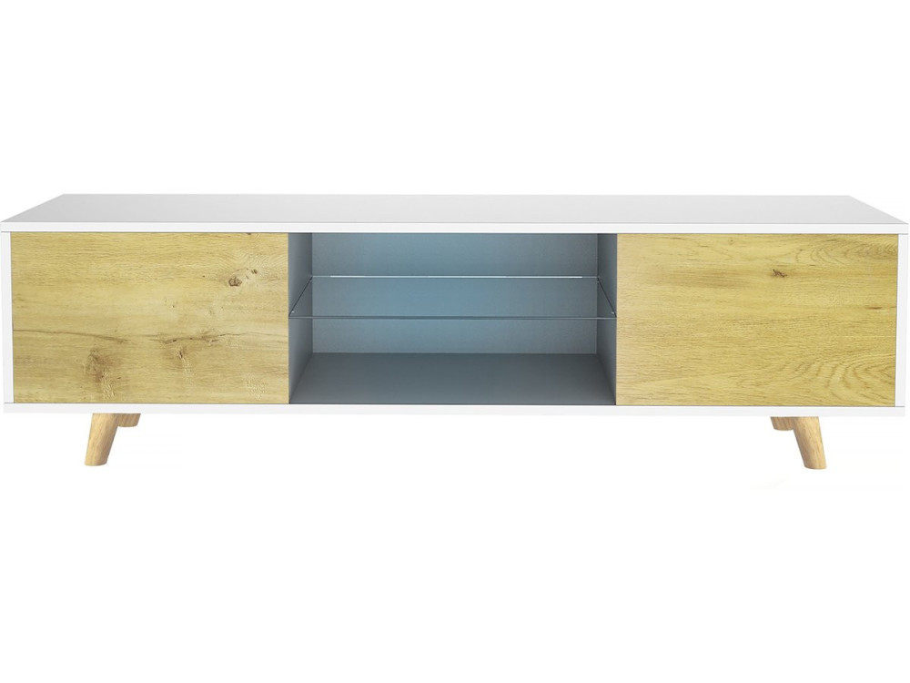 TV meubel met led "Inna" - 140 x 42 x 45 cm - Wit / eiken