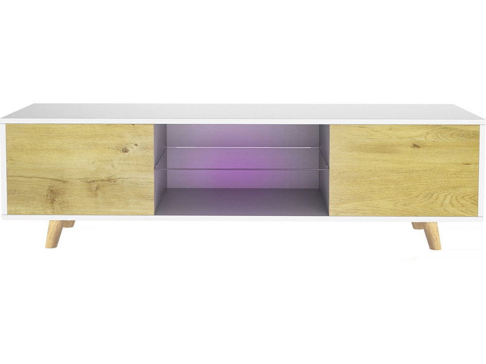 TV meubel met led "Inna" - 140 x 42 x 45 cm - Wit / eiken