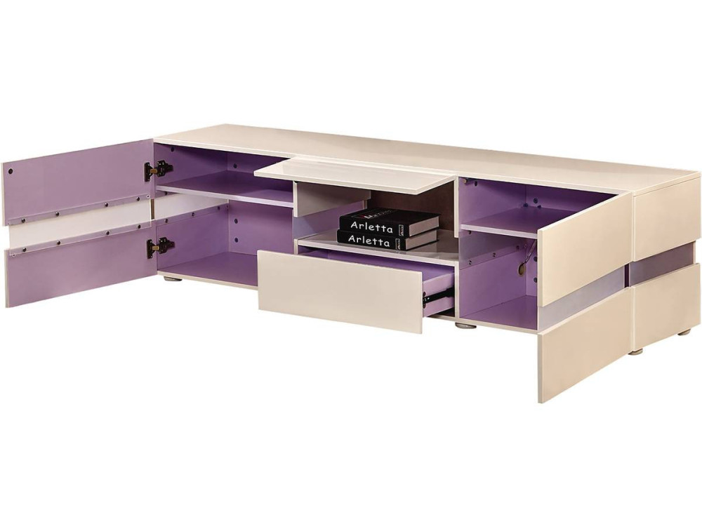 TV meubel LED "Vida' - 177 x 39 x 45 cm - Wit gelakt