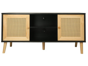 TV meubel Scandinavisch design riet rotan webbing meubel "Iguane" - 120 x 30 x 56,5 cm - Zwart