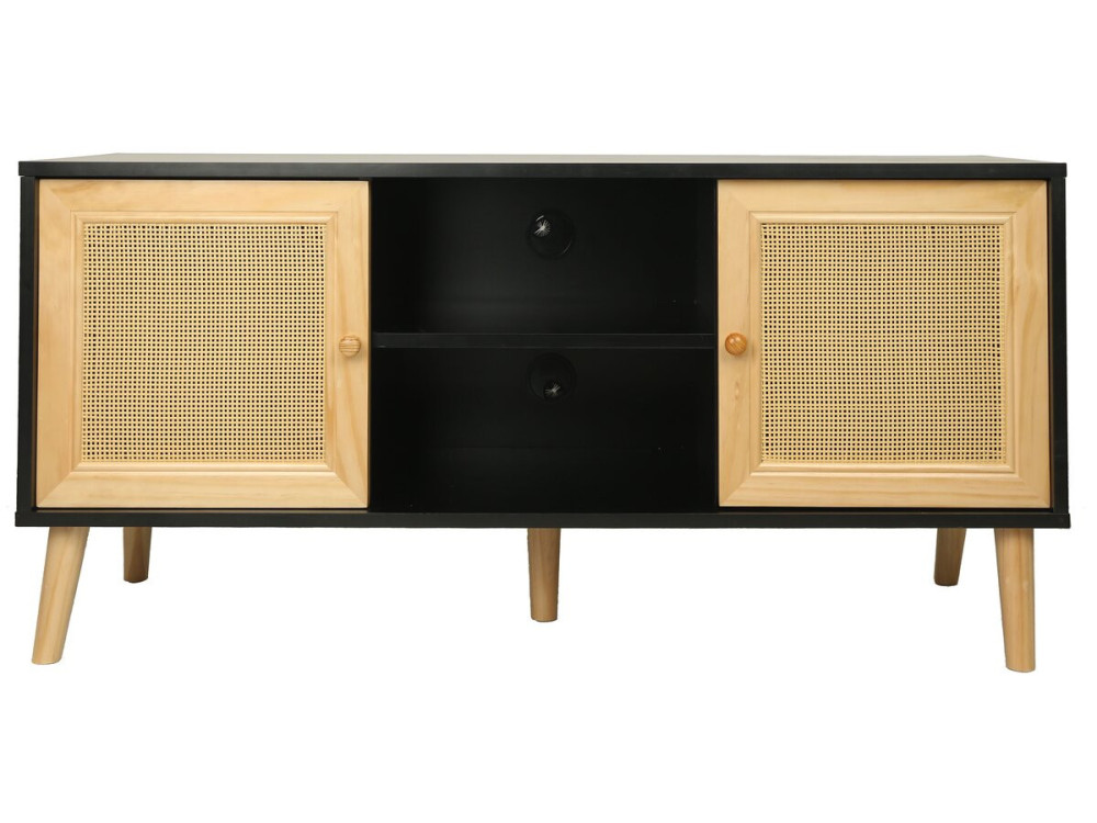 TV meubel Scandinavisch design riet rotan webbing meubel "Iguane" - 120 x 30 x 56,5 cm - Zwart