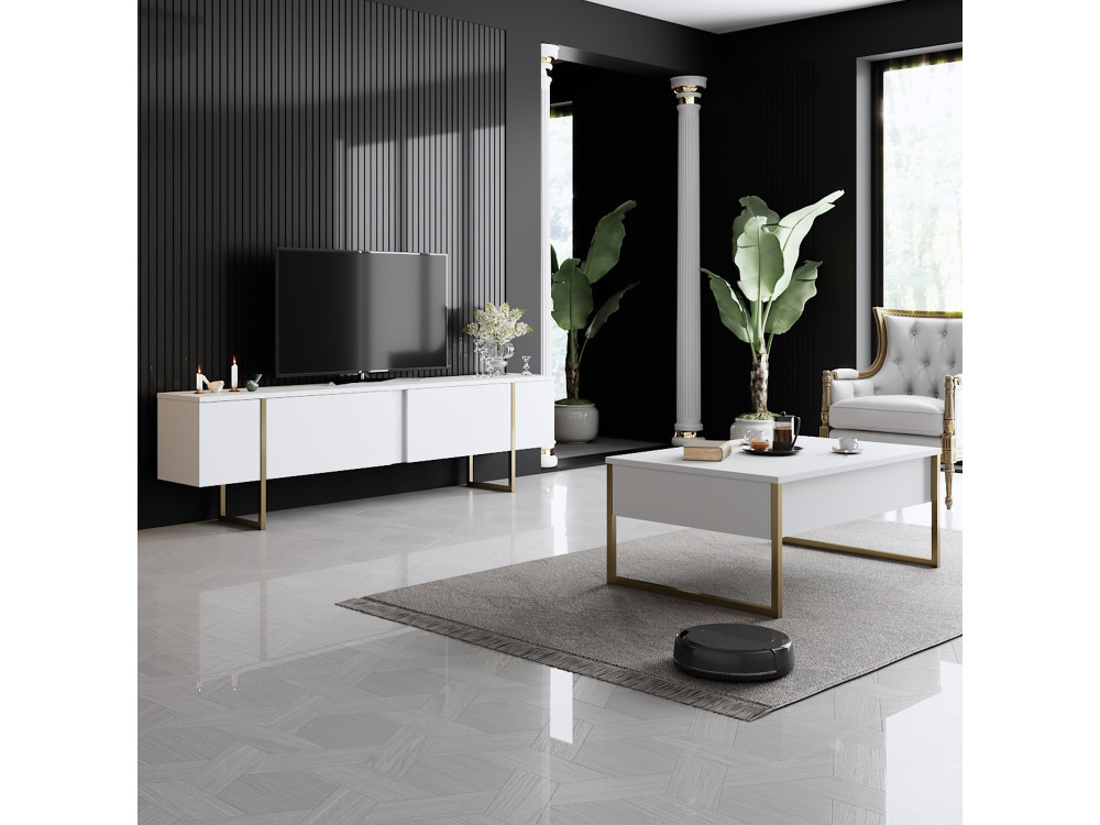 Luxe" houten TV-meubel - 180 x 30 x 50 cm - Witgoud