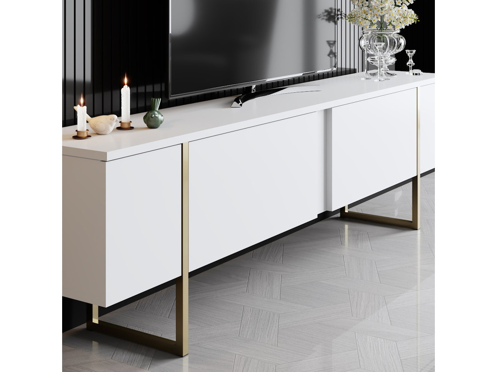 Luxe" houten TV-meubel - 180 x 30 x 50 cm - Witgoud