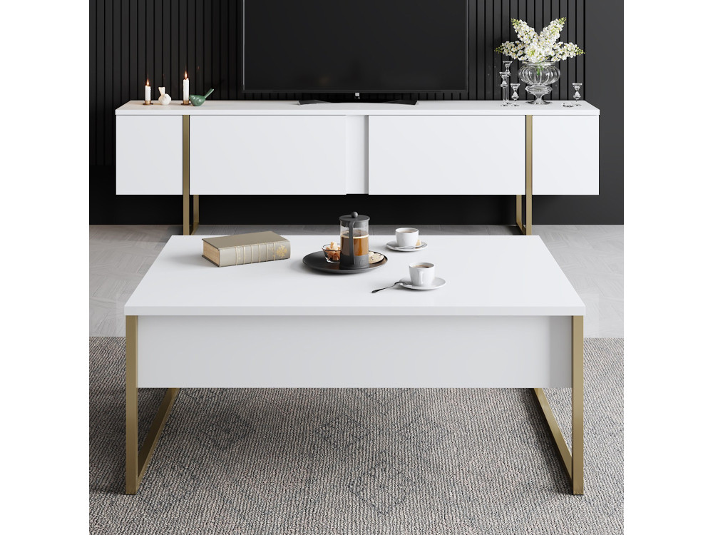 Luxe" houten TV-meubel - 180 x 30 x 50 cm - Witgoud
