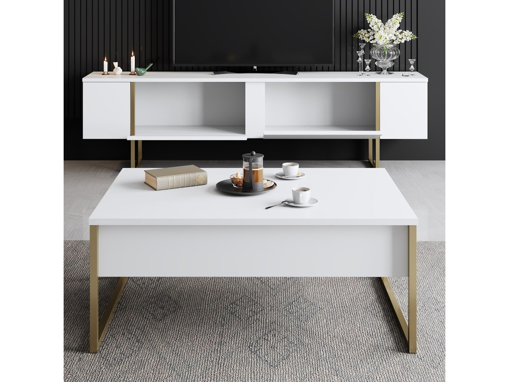 Luxe" houten TV-meubel - 180 x 30 x 50 cm - Witgoud