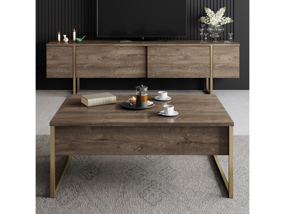 Luxe" houten TV-meubel - 180 x 30 x 50 cm - NotelaarGoud