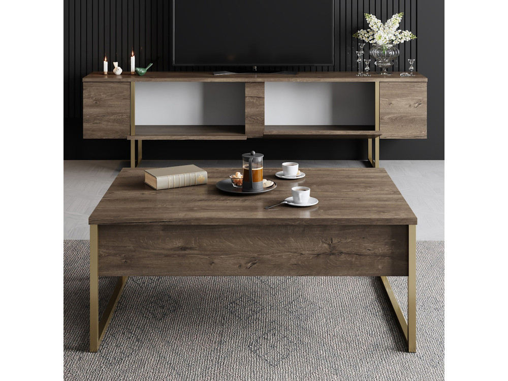 Luxe" houten TV-meubel - 180 x 30 x 50 cm - NotelaarGoud
