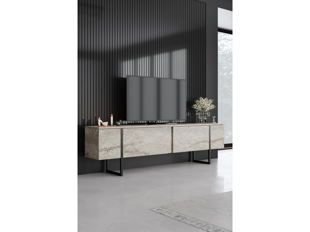 Luxe" houten TV-meubel - 180 x 30 x 50 cm - TravertinZwart