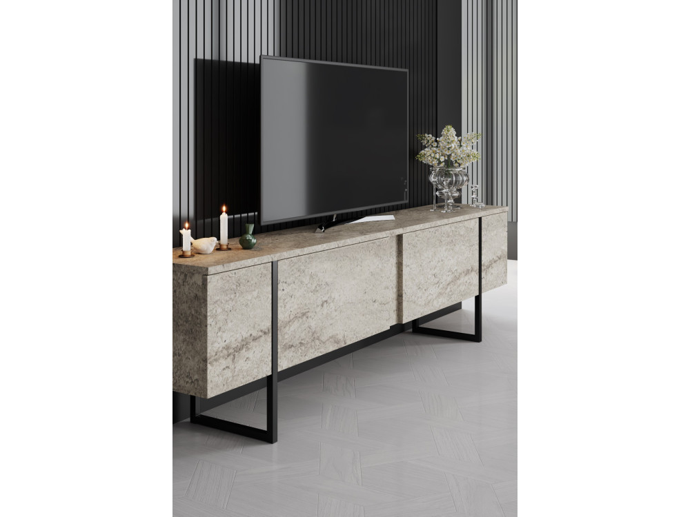 Luxe" houten TV-meubel - 180 x 30 x 50 cm - TravertinZwart