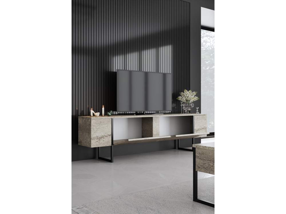 Luxe" houten TV-meubel - 180 x 30 x 50 cm - TravertinZwart