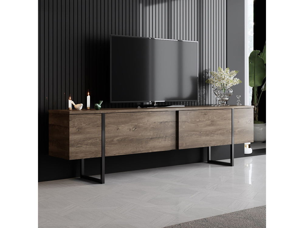 Luxe" houten TV-meubel - 180 x 30 x 50 cm - NotelaarZwart