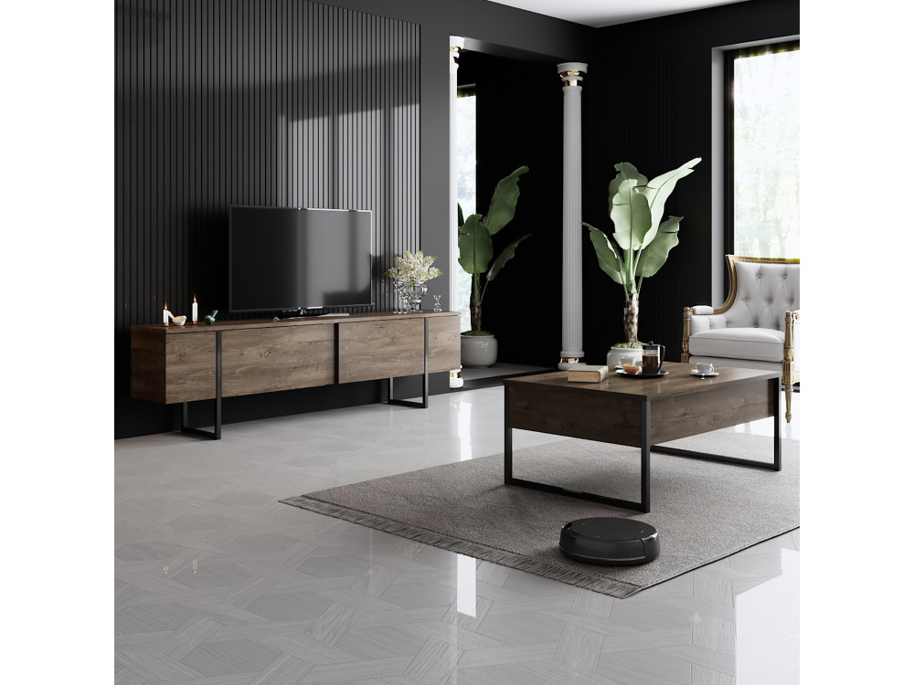Luxe" houten TV-meubel - 180 x 30 x 50 cm - NotelaarZwart