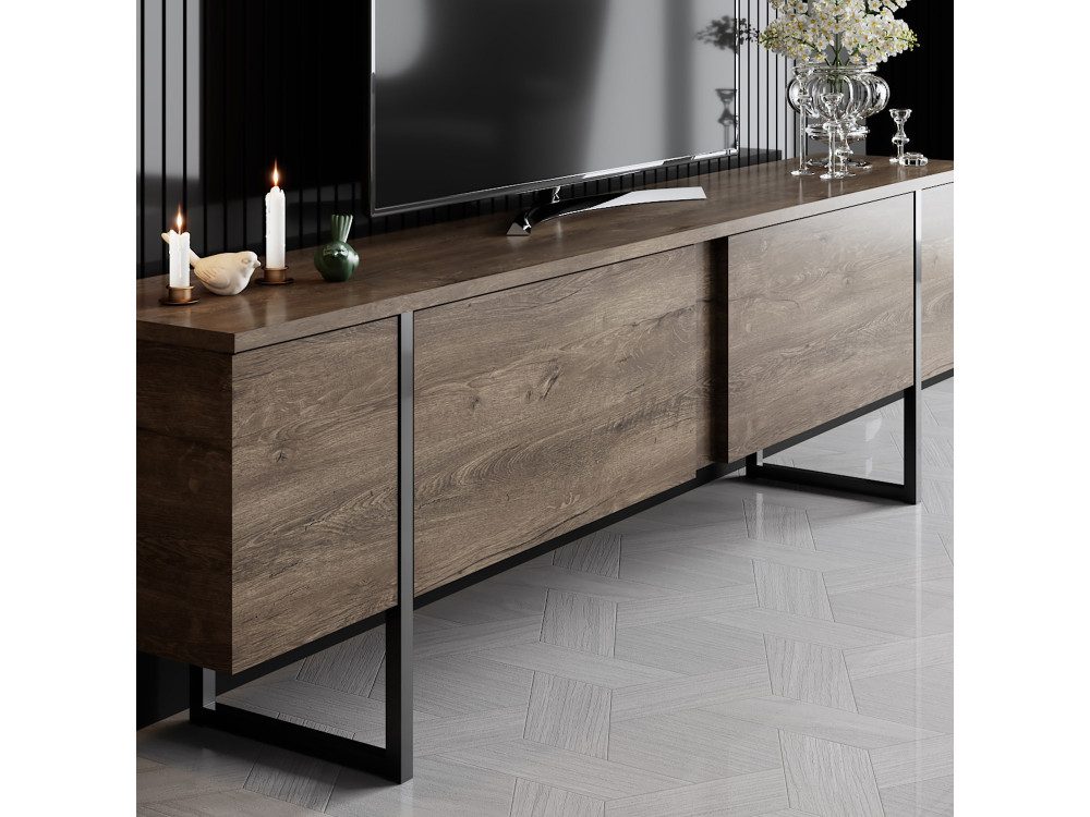 Luxe" houten TV-meubel - 180 x 30 x 50 cm - NotelaarZwart