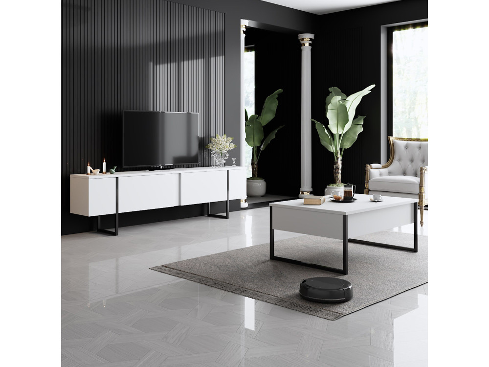 Luxe" houten TV-meubel - 180 x 30 x 50 cm - Wit