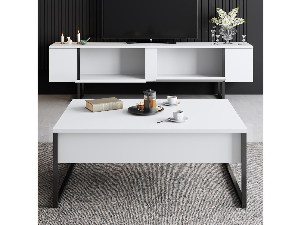Luxe" houten TV-meubel - 180 x 30 x 50 cm - Wit
