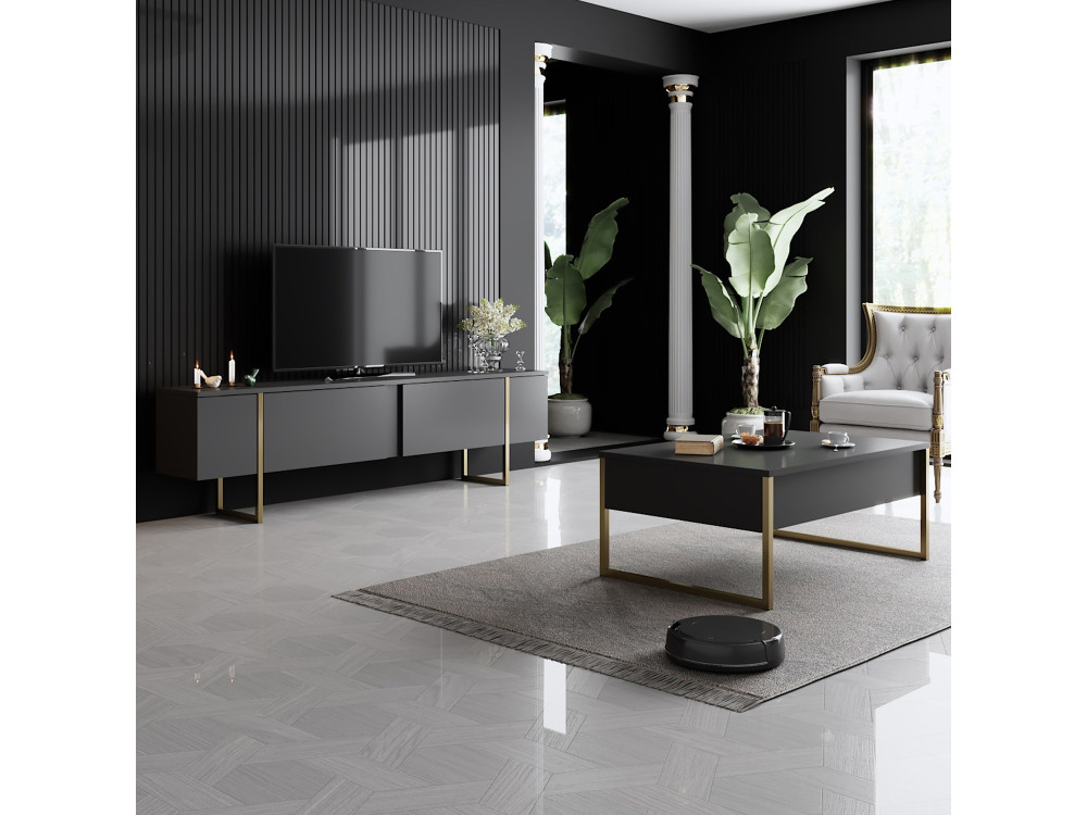Luxe" houten TV-meubel - 180 x 30 x 50 cm - Goud