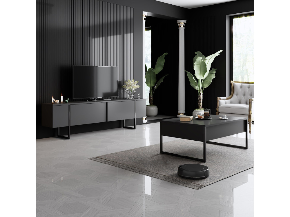 Luxe" houten TV-meubel - 180 x 30 x 50 cm - Zwart